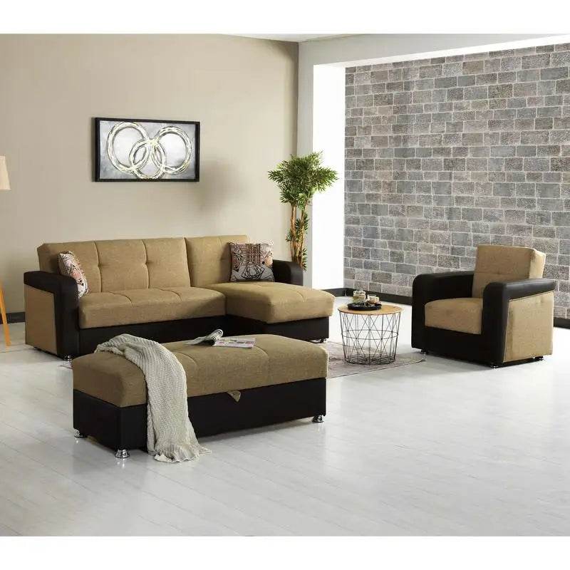 Convertible Ottoman with Storage, Brown PU Leather Upholstered Furniture - Loft&Timber