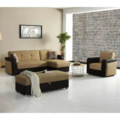 Convertible Ottoman with Storage, Brown PU Leather Upholstered Furniture - Loft&Timber