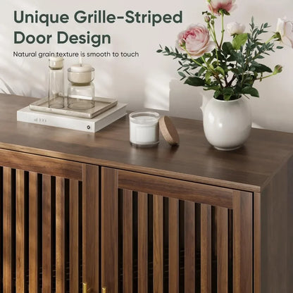 63" Long Sideboard Buffet with 4 Louvered Doors - Loft&Timber