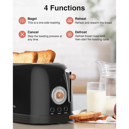 Extra Wide Slot 2 Slice Toaster Stainless Steel Retro