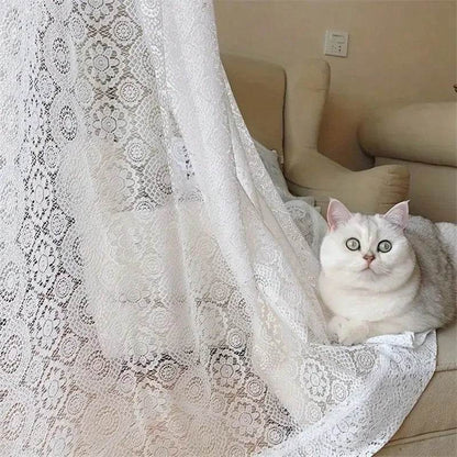 2pcs white lace embroidered mesh knitted sheer curtains in a French retro romantic style - Loft&Timber