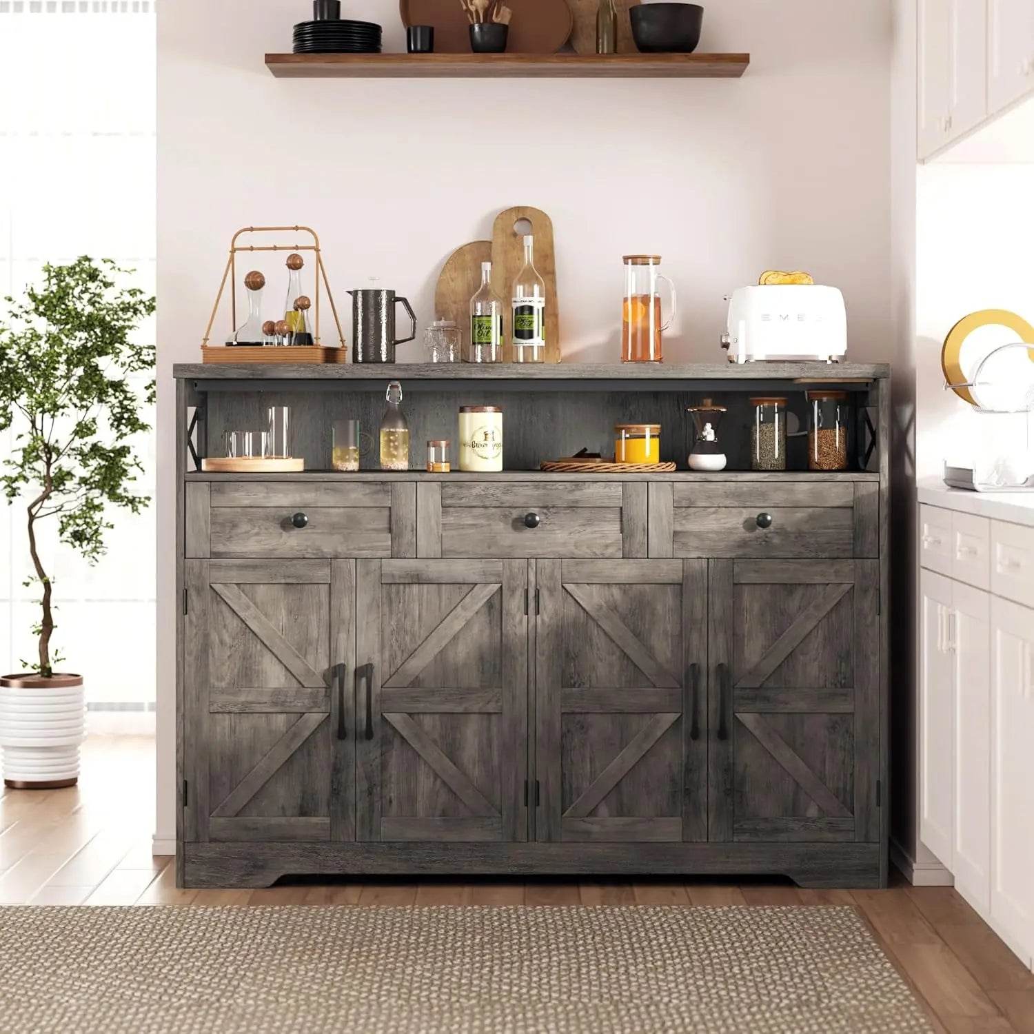 Vabches Sideboard Buffet Cabinet with Drawers & Charging Station - Loft&Timber