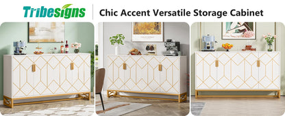 Tribesigns 59" White Gold Buffet Cabinet with Storage - Loft&Timber