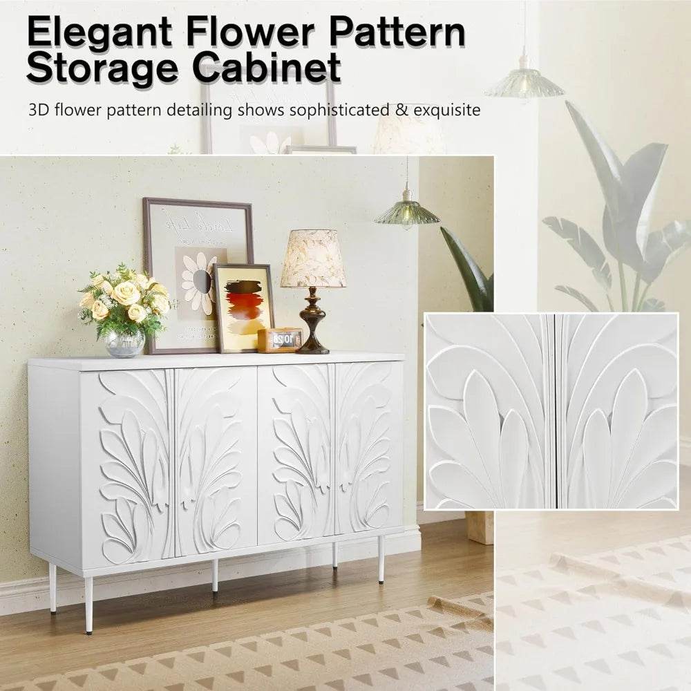 Sideboard Buffet Cabinet with 3D Flower; Accent Cabinet with 4 Doors - Loft&Timber