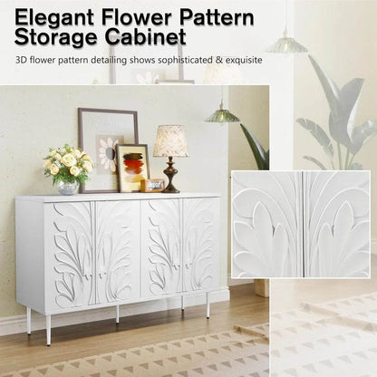 Sideboard Buffet Cabinet with 3D Flower; Accent Cabinet with 4 Doors - Loft&Timber