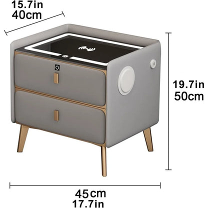 Modern Bluetooth Nightstand with LED Light, 2 Drawers, and Fingerprint Lock