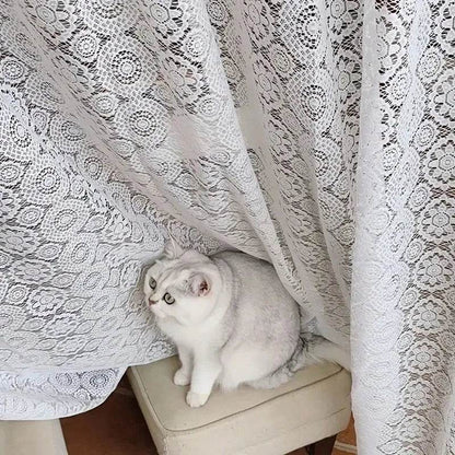 2pcs white lace embroidered mesh knitted sheer curtains in a French retro romantic style - Loft&Timber