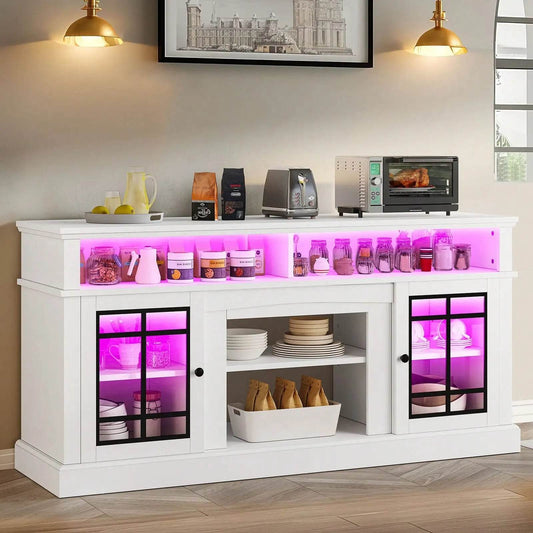 65'' Farmhouse Sideboard Buffet Cabinet with LED Light - Loft&Timber