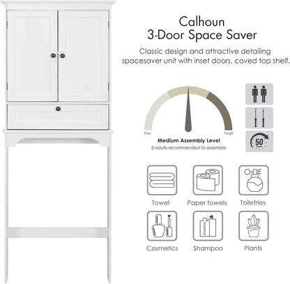 Over The Toilet Storage Cabinet, Bathroom Above Toilet Storage Cabinet with Doors and Adjustable Shelves, White - Loft&Timber