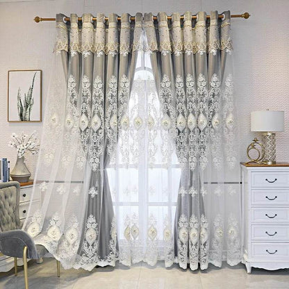 1PC Curtains,Luxury vintage-style embroidered curtains with 3D relief patterns - Loft&Timber