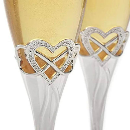 Personalized Infinity Heart Engraved Wedding Champagne Glass Flutes Set of 2 - Loft&Timber