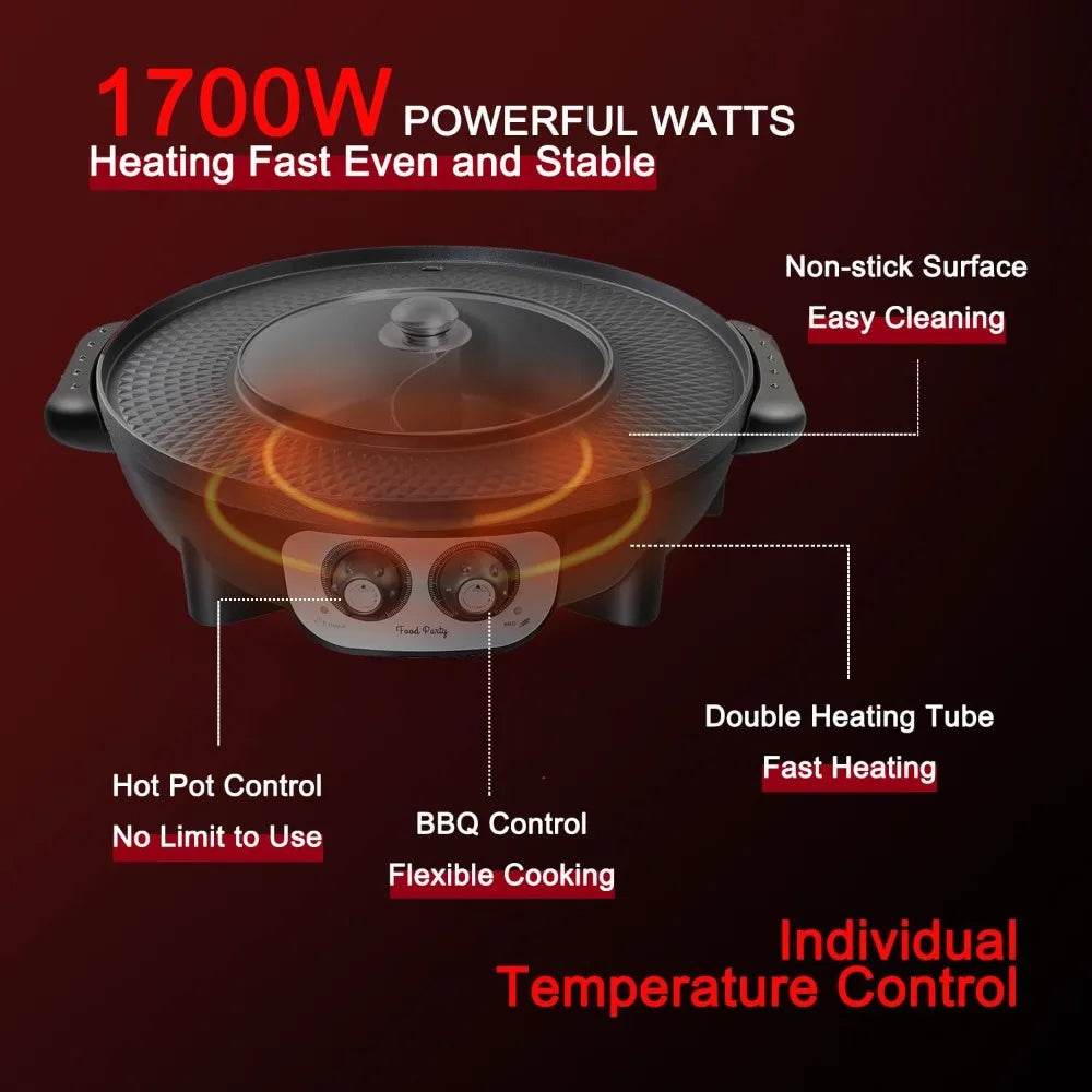 Electric 2-in-1 Hot Pot and Grill Combo: Smokeless, 110V, 1700W - Loft&Timber