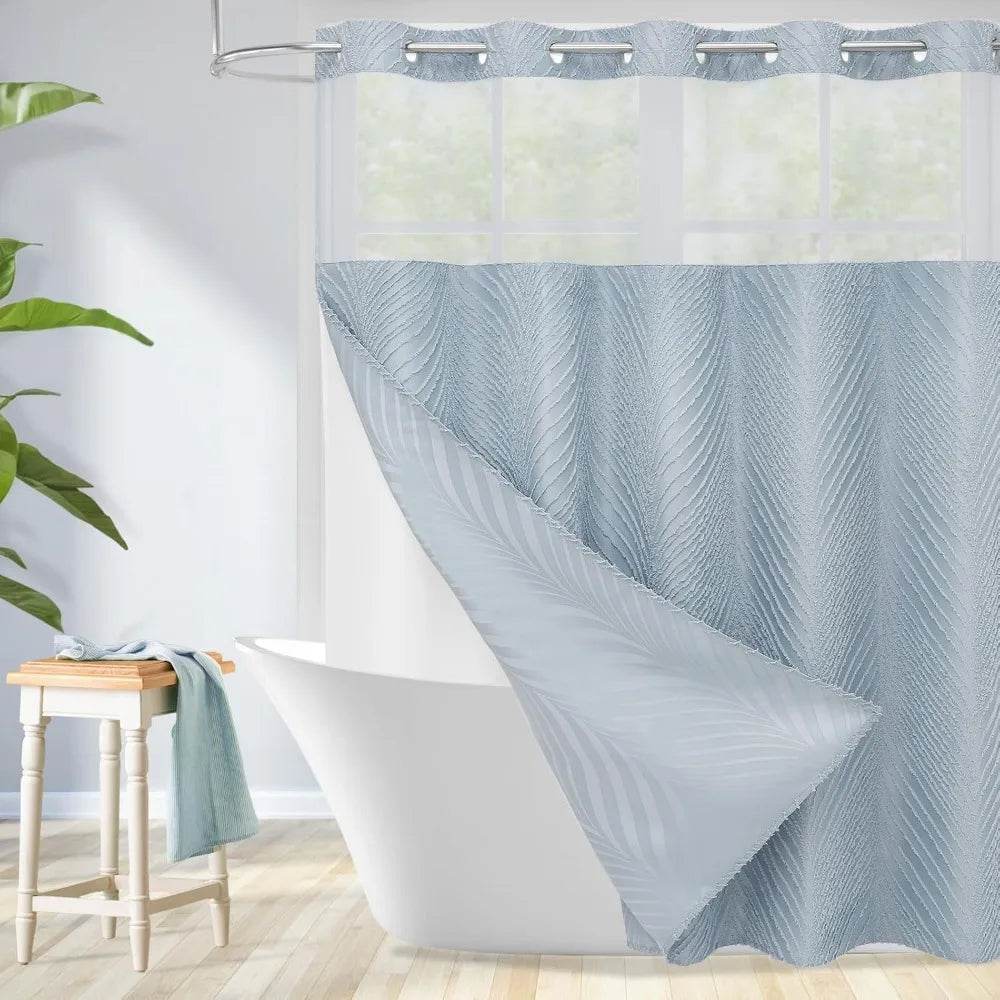 no hook extra long shower curtain set with snap-in liner, 86 inch xl boho blue - Loft&Timber