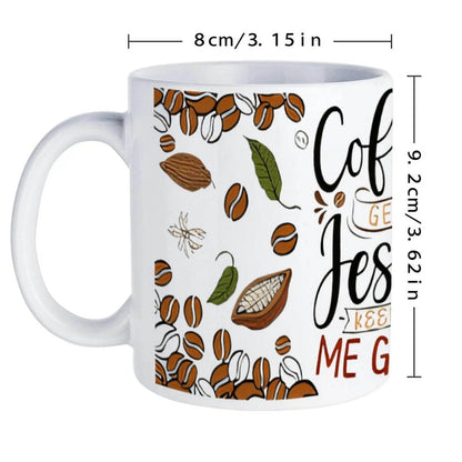 Coffee Gets Me Started Jesus Keeps Me Going Cute Glass Cup, 11oz Cute Mug - Loft&Timber
