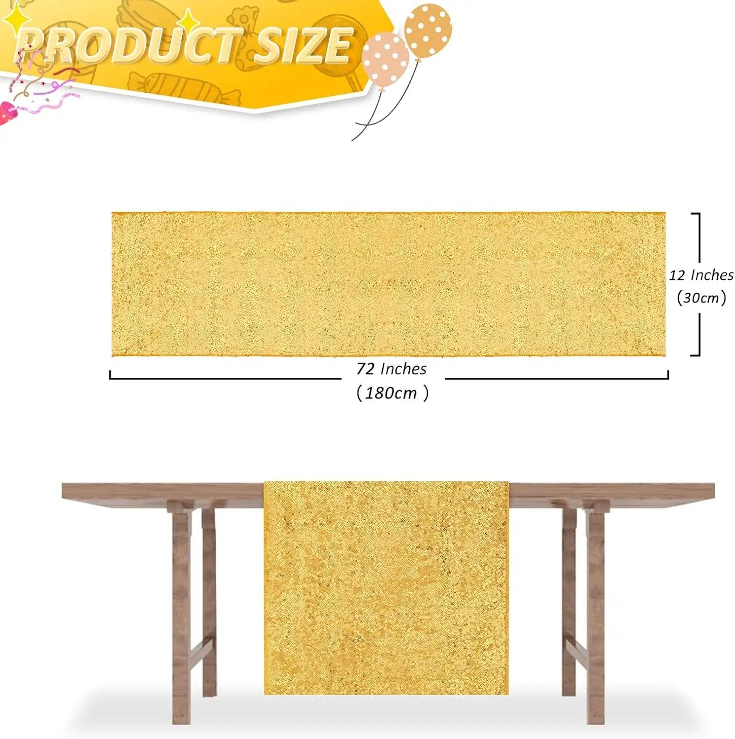 Gold Sequin Table Runners 12 x 72 inch, 16 Pack Glitter Fabrici - Loft&Timber