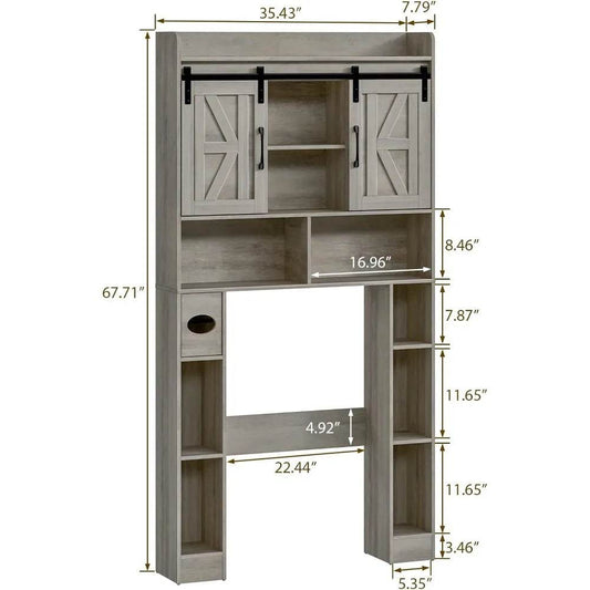 farmhouse storage cabinet over toilet with sliding doors, over the toilet storage cabinet, home space-saving toilet rack, for bathroom