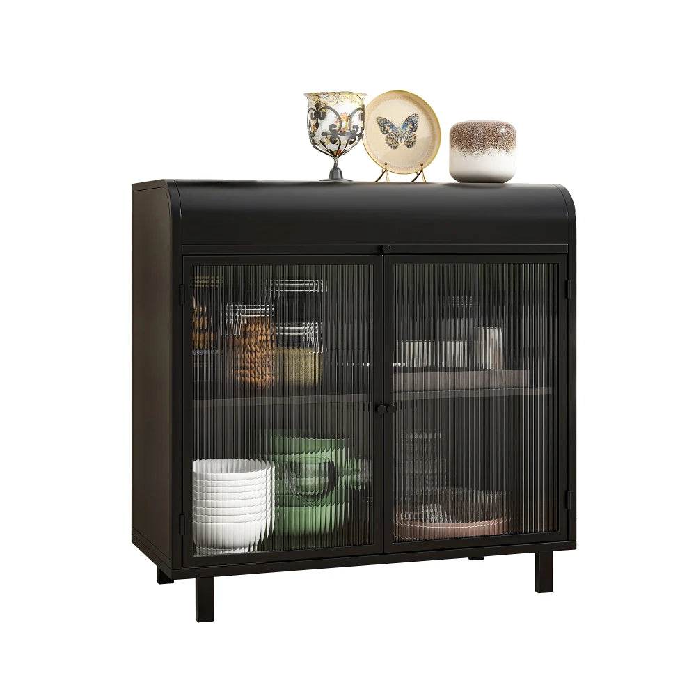Flip Top Sideboard Buffet Cabinet with Tempered Glass Doors and Inner Shelves - Loft&Timber