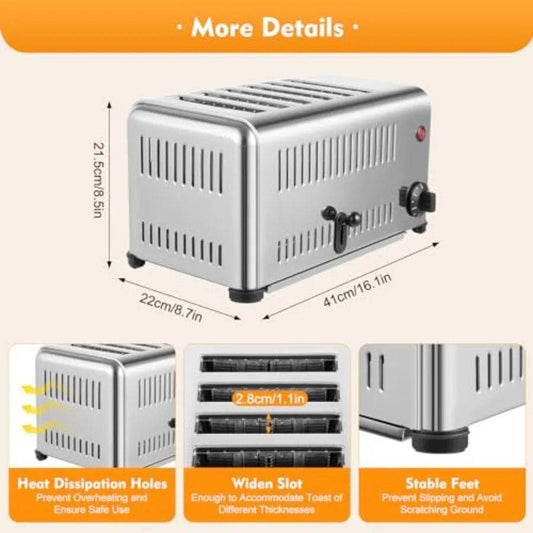 6Slice Commercial Toaster with 5 Adjustable Bread Shade Settings