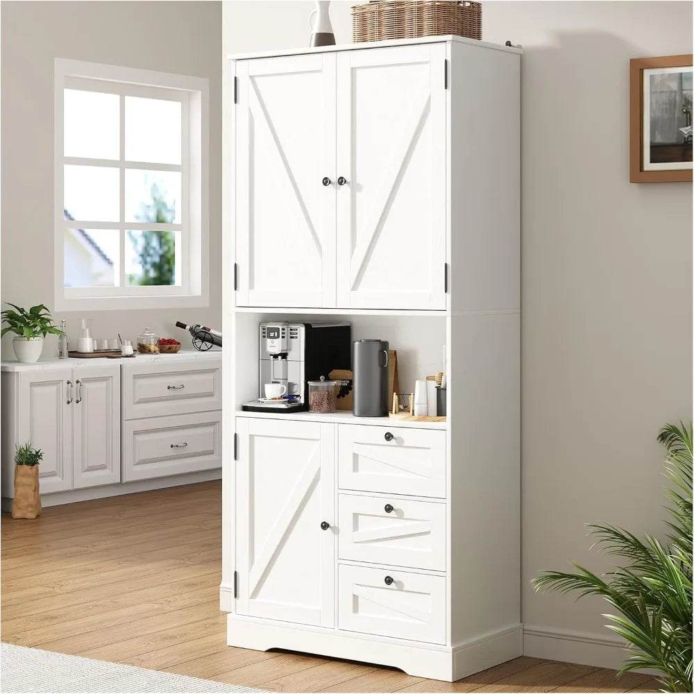 Farmhouse 71 Inch Kitchen Pantry Cabinet, Storage Cabinet with 3 Door Shelves and 3 Drawer, Versatile Storage for Kitchen, Dinin - Loft&Timber