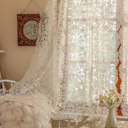 2PC French Vintage Embroidery Lace Beige Sheer Curtains - Loft&Timber