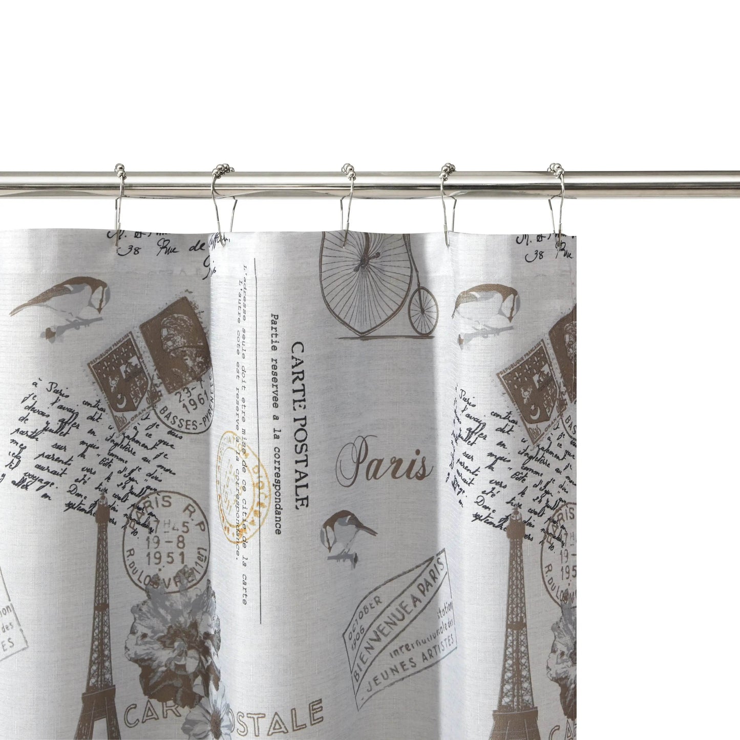Contemporary Gray Paris Geometric Polyester Shower Curtain Set, 70 in x 72 in - Loft&Timber