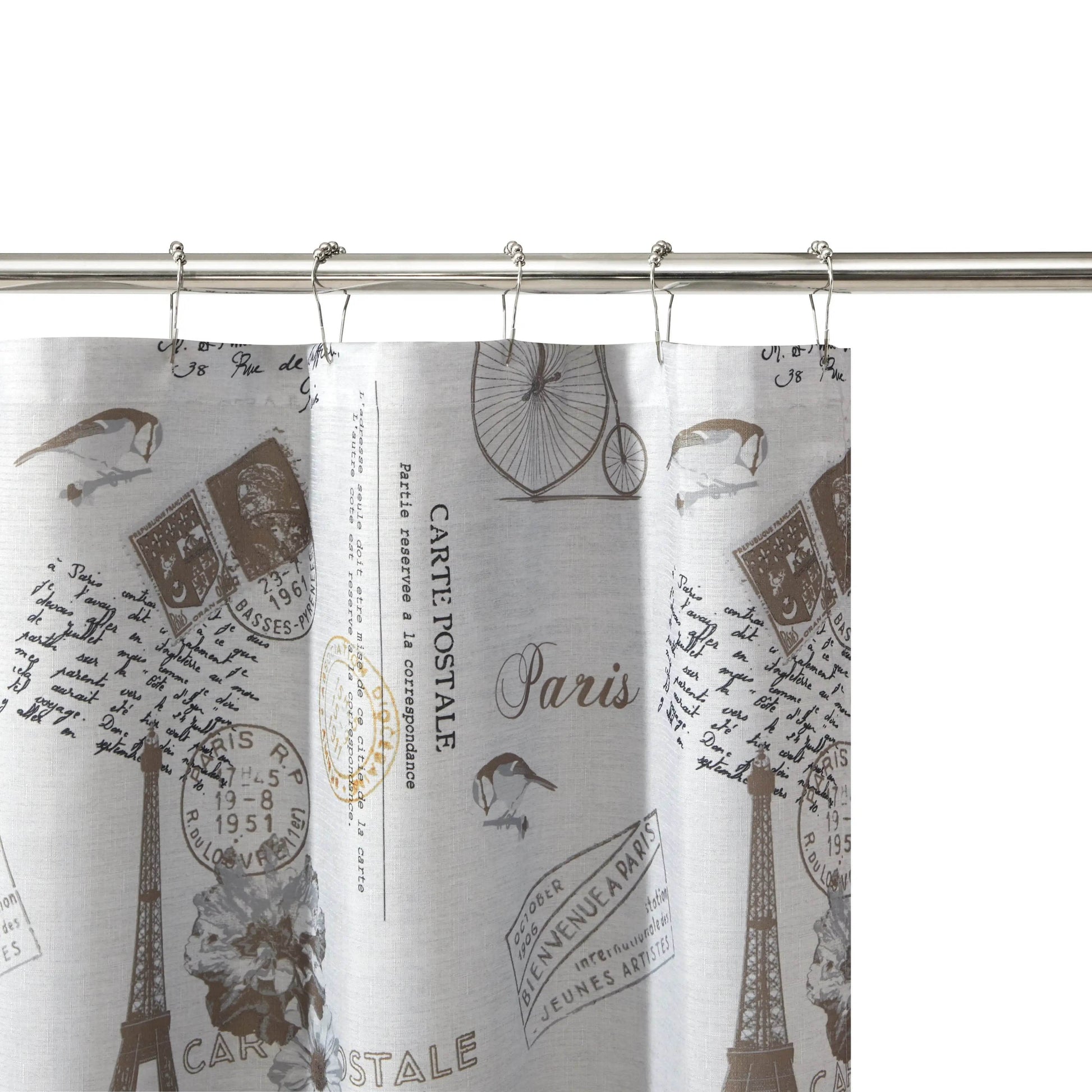 Contemporary Gray Paris Geometric Polyester Shower Curtain Set, 70 in x 72 in - Loft&Timber