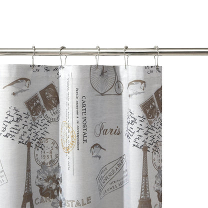 Contemporary Gray Paris Geometric Polyester Shower Curtain Set, 70 in x 72 in - Loft&Timber