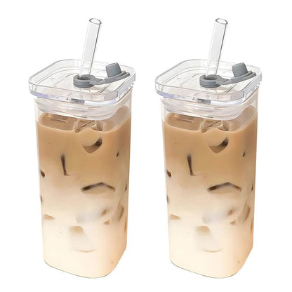 2Pcs Glass Water Cup with Lid and Straw 400ML - Loft&Timber