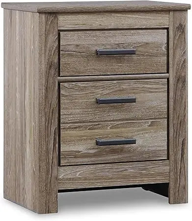 ashley zelen signature rustic modern two-drawer nightstand, 29.45" height, warm gray finish