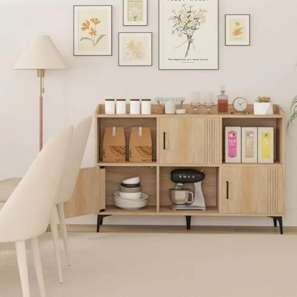 Sideboard with 3 Doors, 3 Open Compartments, Bookcase with 5 Raised Metal Legs - Loft&Timber