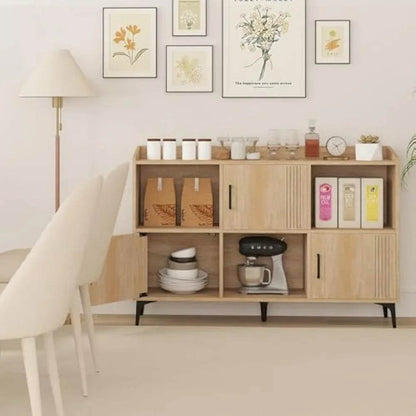 Sideboard with 3 Doors, 3 Open Compartments, Bookcase with 5 Raised Metal Legs - Loft&Timber