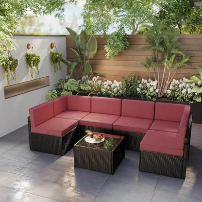 7Pc Patio Furniture Sets with Pillows & Coffee Table - Loft&Timber