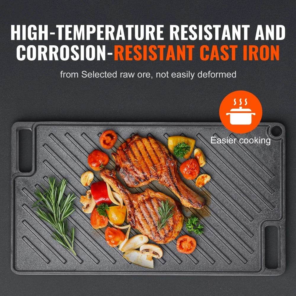 Reversible Cast Iron Griddle Non-Stick Double-Sided - Loft&Timber