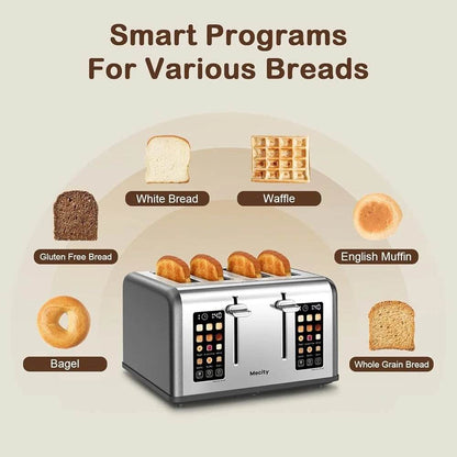 4 Slice Stainless Steel Toaster Touch Screen Dual Control Wide Slots Perfect Bagels Muffins Waffles and Bread - Loft&Timber