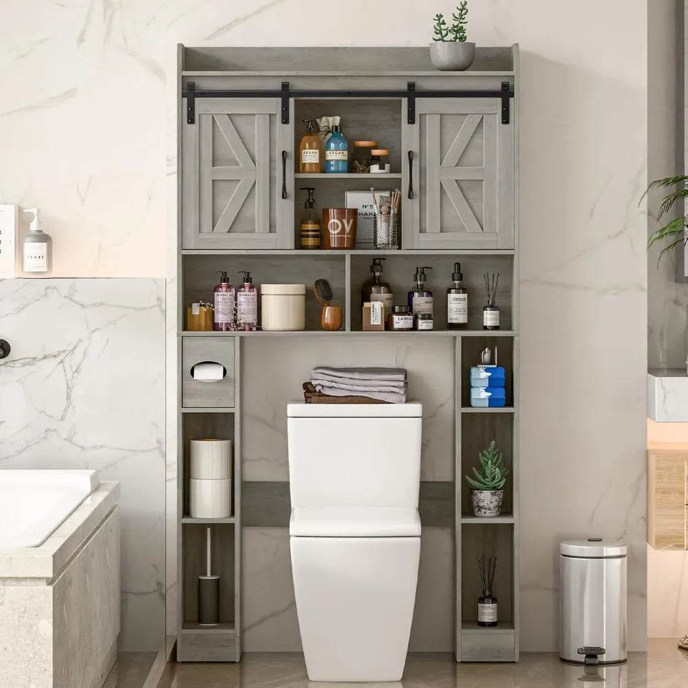 farmhouse storage cabinet over toilet with sliding doors, over the toilet storage cabinet, home space-saving toilet rack, for bathroom - Loft&Timber