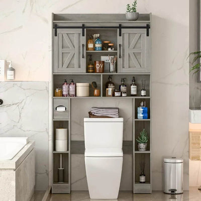 farmhouse storage cabinet over toilet with sliding doors, over the toilet storage cabinet, home space-saving toilet rack, for bathroom