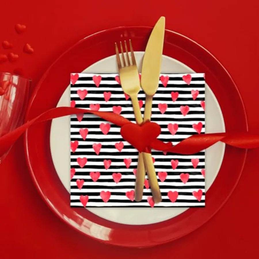 50 Pack Paper napkins Red Heart Stripe Cocktail napkins - Loft&Timber