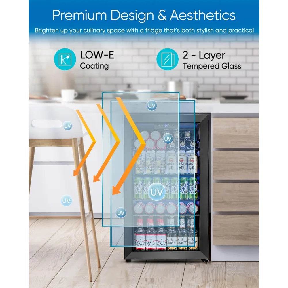 3.2 Cu.Ft Mini Fridge with Glass Door - 126 Can Beverage Refrigerator Cooler - Loft&Timber