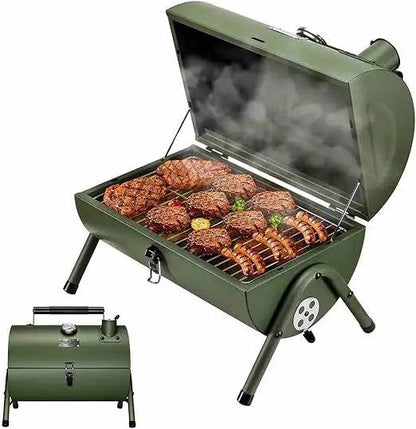 Portable Adjustable Charcoal Grill for Outdoor Hiking and Picnics - Multi-Functional Metal BBQ Smoker in Green - Loft&Timber