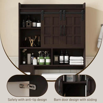 rustic over-the-commode storage with sliding doors for bathroom space efficiency - Loft&Timber