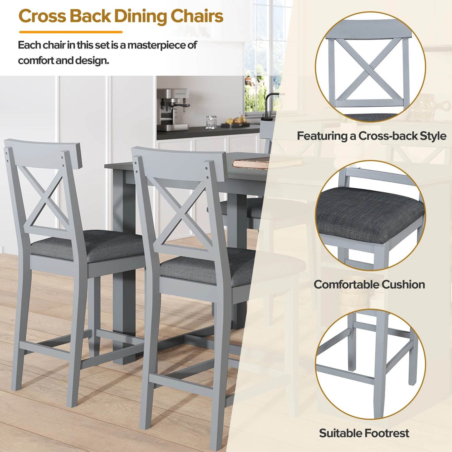 Wood Farmhouse Counter Height Dining Table Set - Loft&Timber