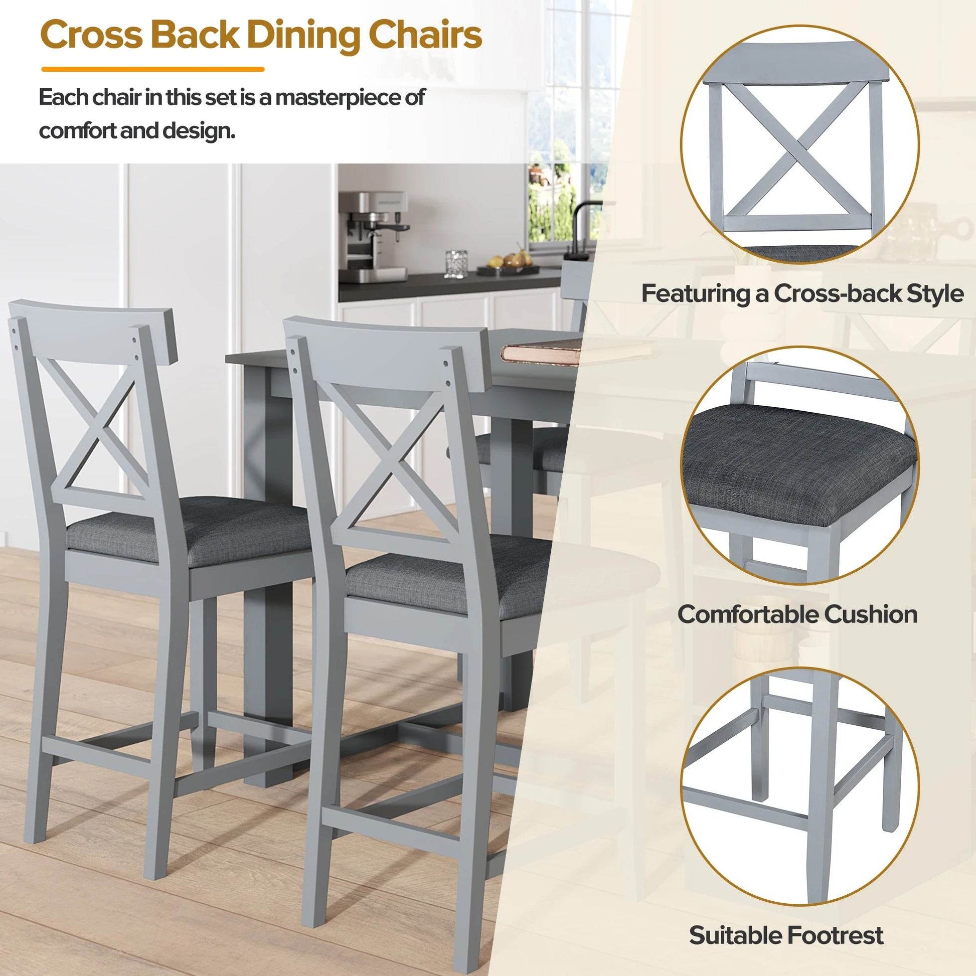 Wood Farmhouse Counter Height Dining Table Set - Loft&Timber