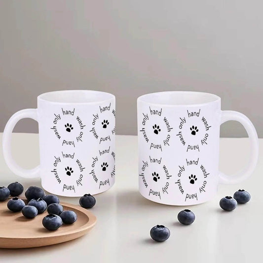 Four Black And White Paw Prints With The Words Hand Wash On Them Mugs Coffee Cups, 11oz Coffee Mug - Loft&Timber