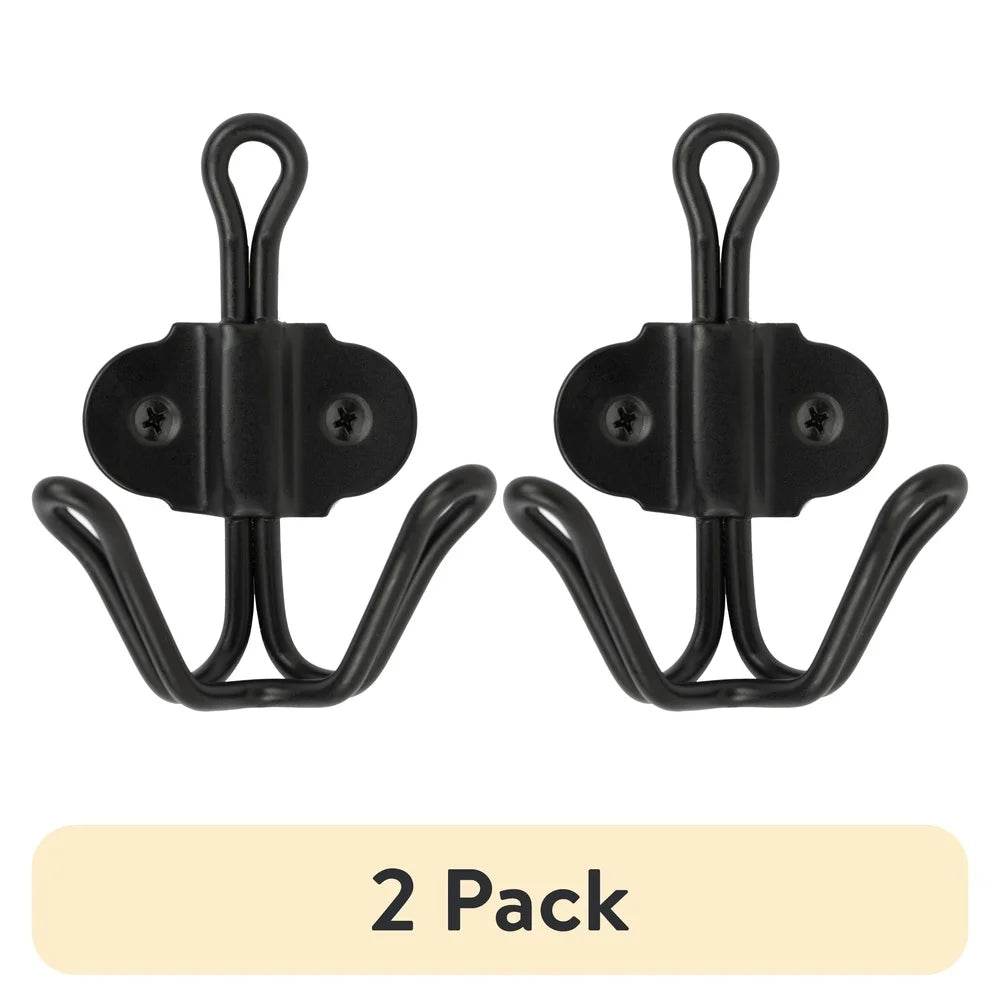 Double Prong Metal Wall Mounted Coat Hat Hook 2 Pack Matte Black Rustic Wire Design Easy Installation Rust Resistant - Loft&Timber