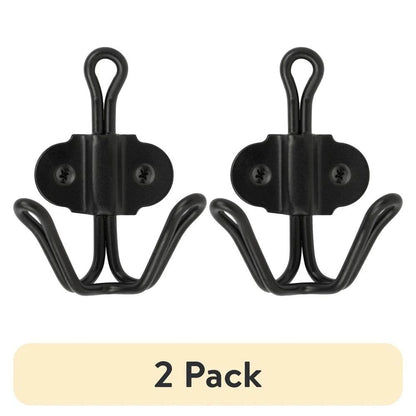 Double Prong Metal Wall Mounted Coat Hat Hook 2 Pack Matte Black Rustic Wire Design Easy Installation Rust Resistant - Loft&Timber