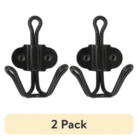 Double Prong Metal Wall Mounted Coat Hat Hook 2 Pack Matte Black Rustic Wire Design Easy Installation Rust Resistant - Loft&Timber