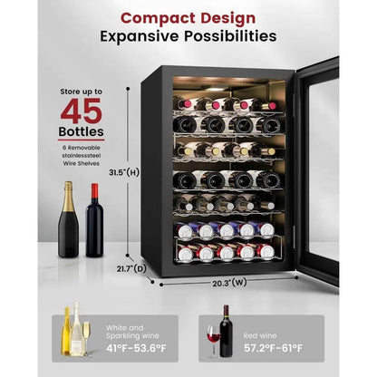 Wine Cooler Refrigerator - 45 Bottle Mini Wine Fridge with Glass Door - Loft&Timber