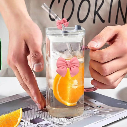 13Oz Square Glass Cups with Lids and Straws - Loft&Timber