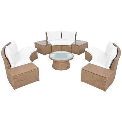 10-Piece Outdoor Sectional Rattan Sofa Set, White - Loft&Timber