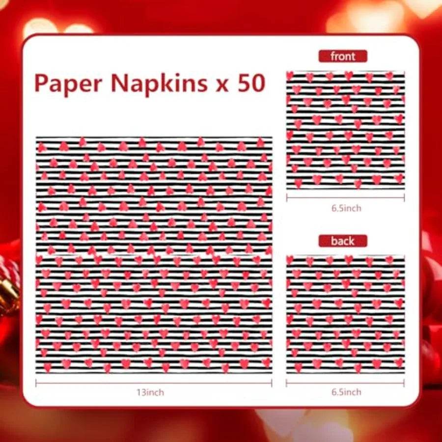 50 Pack Paper napkins Red Heart Stripe Cocktail napkins - Loft&Timber